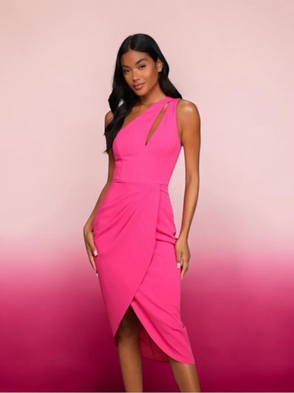Hot Pink One Shoulder Cutout Asymmetrical Cocktail Dress- NWT